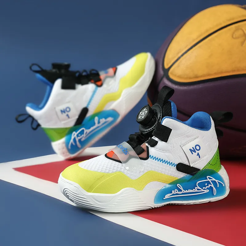 Yeni Moda Çocuk Basketbol Ayakkabıları Yüksek Toplar Erkekler ve Kızlar Konforlu Okul Spor Ayakkabı Slip Slip