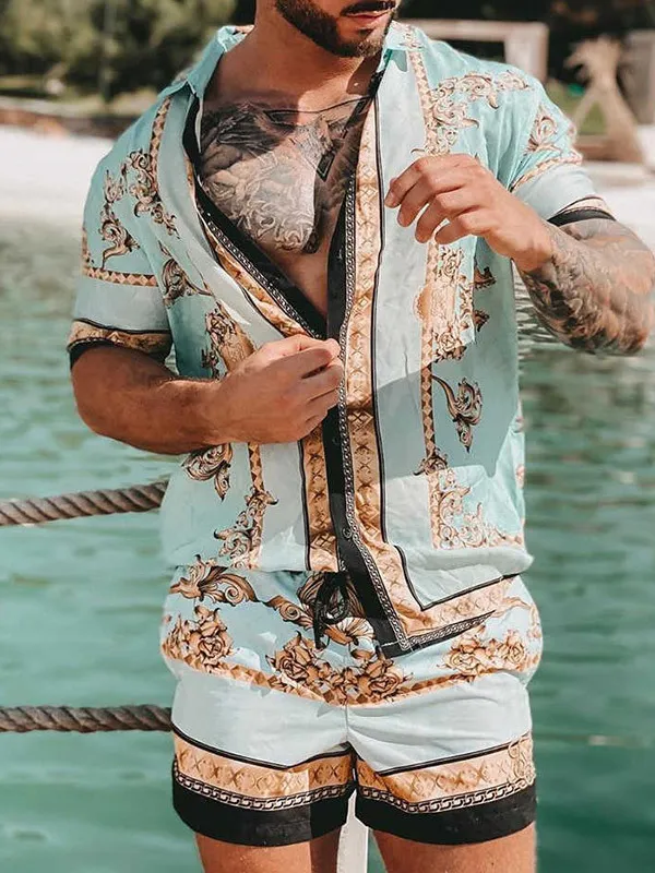 Männer Trainingsanzüge Mode Hawaiian Shirt Set Herren Druck Set Kurzarm Sommer Casual Blumen Hemd Strand Zwei Stück Männer Sets S-3XL 230726