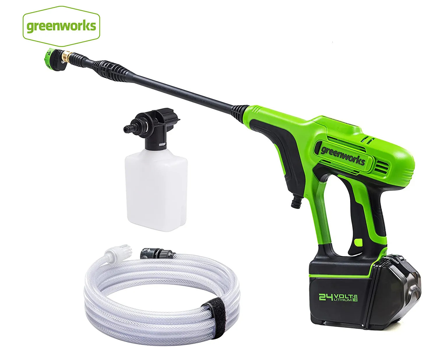 Hose Greenworks 24V Wysokość ciśnieniowa 24Bar 400W Pistolet spryskiwacza sprzątanie samozwańczy gospodarstwa domowe przenośne ładowce bezprzewodowe 230727