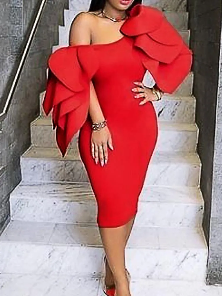 Dresses Aomei Sexy Red Party Dresses Bodycon Women Cascading Ruffles Elegant Short Sleeves Midi Robes Birthday Homecoming 4xl 2023 New