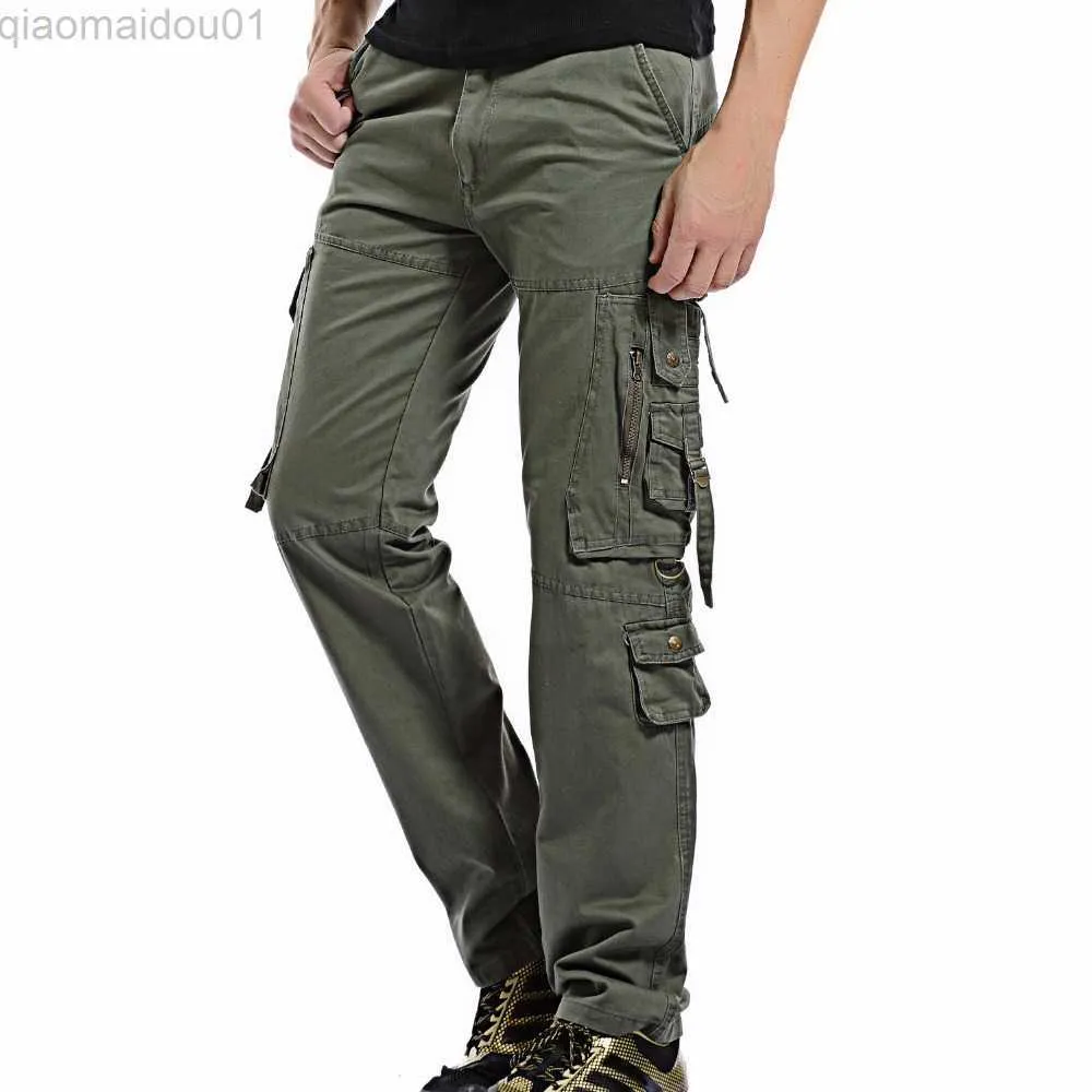 Heren Cargo Broek Mannen Multi-Pocket Algehele Mannelijke Combat Katoen Rechte Broek Leger Casual Joggers Broek Plus Maat 42 Volledige Lengte L230727