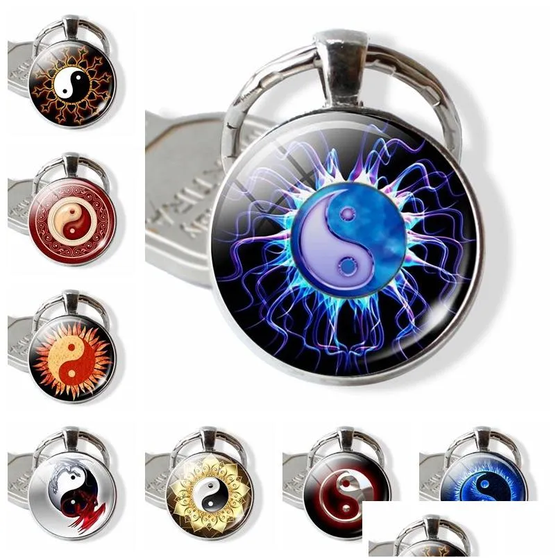 Porte-clés Longes Art Tai Chi Verre Cabochon Pendentif Porte-clés Yin Yang Bijoux De Mode Porte-clés En Métal Pour Hommes Femmes Cadeau D'anniversaire Dhilv