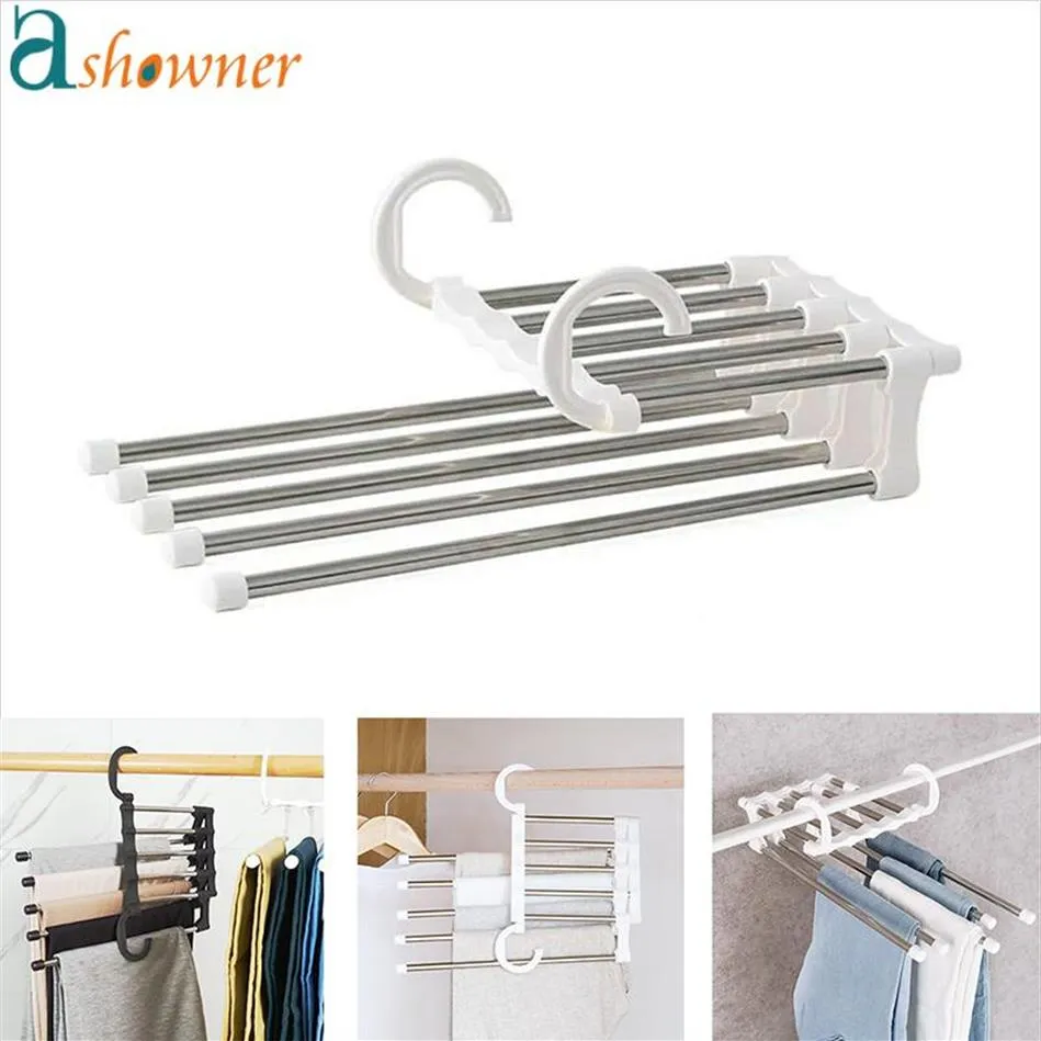 Hangers & Racks Multi-functional 5 In 1 Trouser Storage Rack Adjustable Pants Tie Shelf Closet Organizer Stainless Steel Clothes H347O