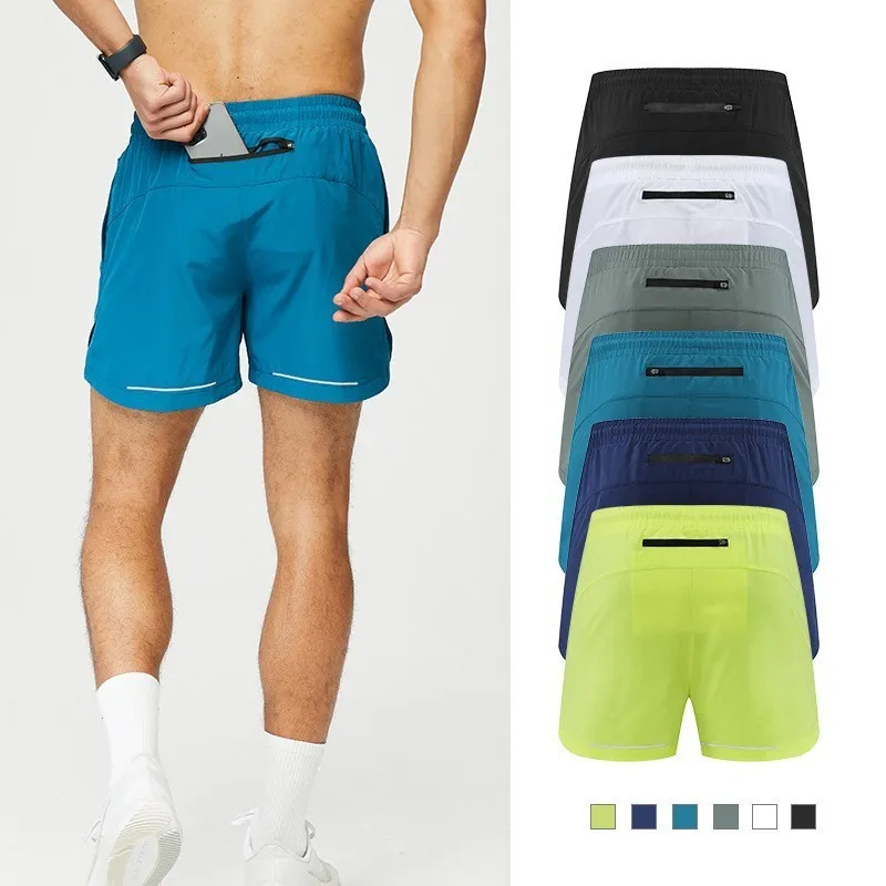 Män yoga sport korta snabba torra shorts med bakficka mobiltelefon casual löpande gym jogger byxa