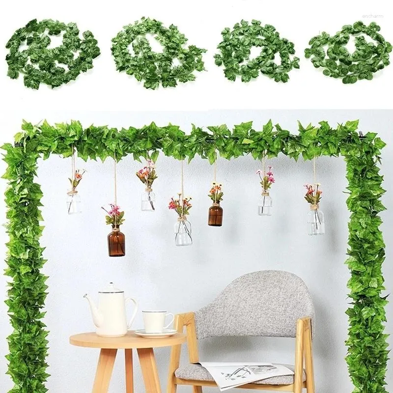 Decorative Flowers 2.1m Artificial Plant Creeper Green Leaf Ivy Vine Home Wedding Decoration Wholesale Diy Hanging Wreath Flower