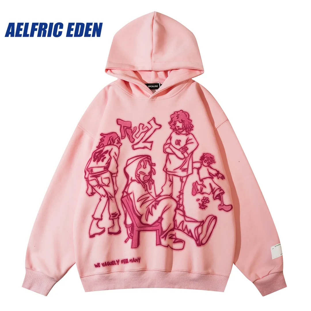 Sweats à capuche pour hommes Aelfric Eden Mens Y2K Cartoon Line Character Print Hoodie Harajuku Hip Hop Sweat Pull À Capuche Streetwear Casual Tops 230726