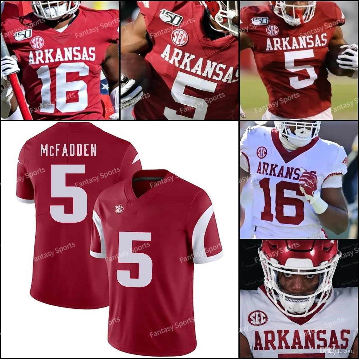 Arkansas Darren McFadden Treylon Burks Football Jersey Jefferson Rakeem Boyd College Franks Cousu Maillots Rouge Blanc Hommes Enfants Jeunesse