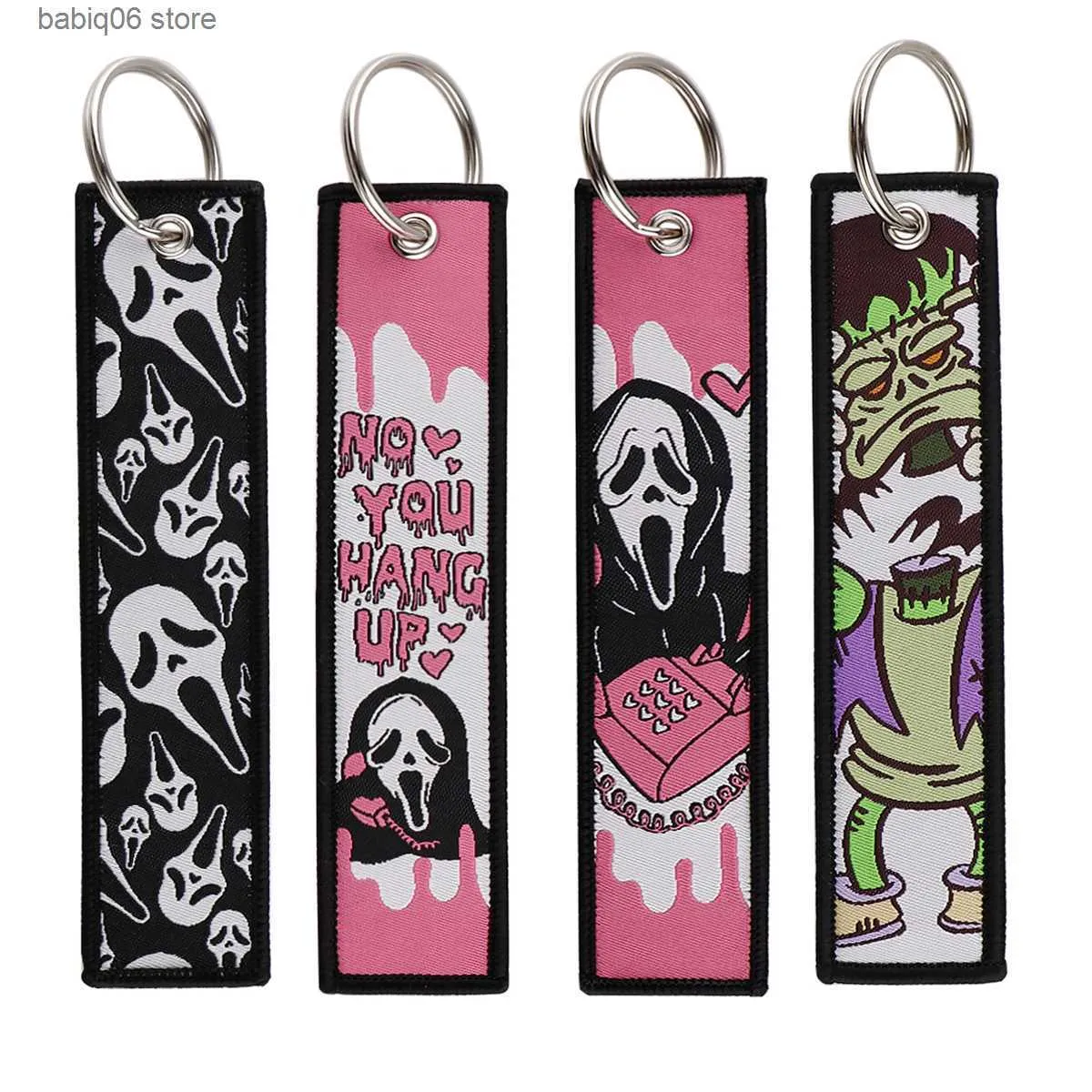 Keychains Lanyards Halloween Horror Movie Embroidery Keys Holder For Motorcycles Keychain for Car Keys Backpack Chaveiro Key Ring Accessories Gifts T230727 5