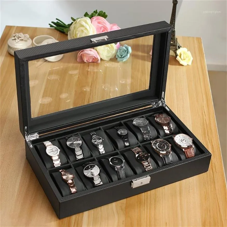 LEATHERETTE 12 SLOT COLT COBLICK BOX FIBER DESIGN SMYCKLAGET LAGRING HOLDER WINDER Black Watchs Box Saat Kutusu1246T