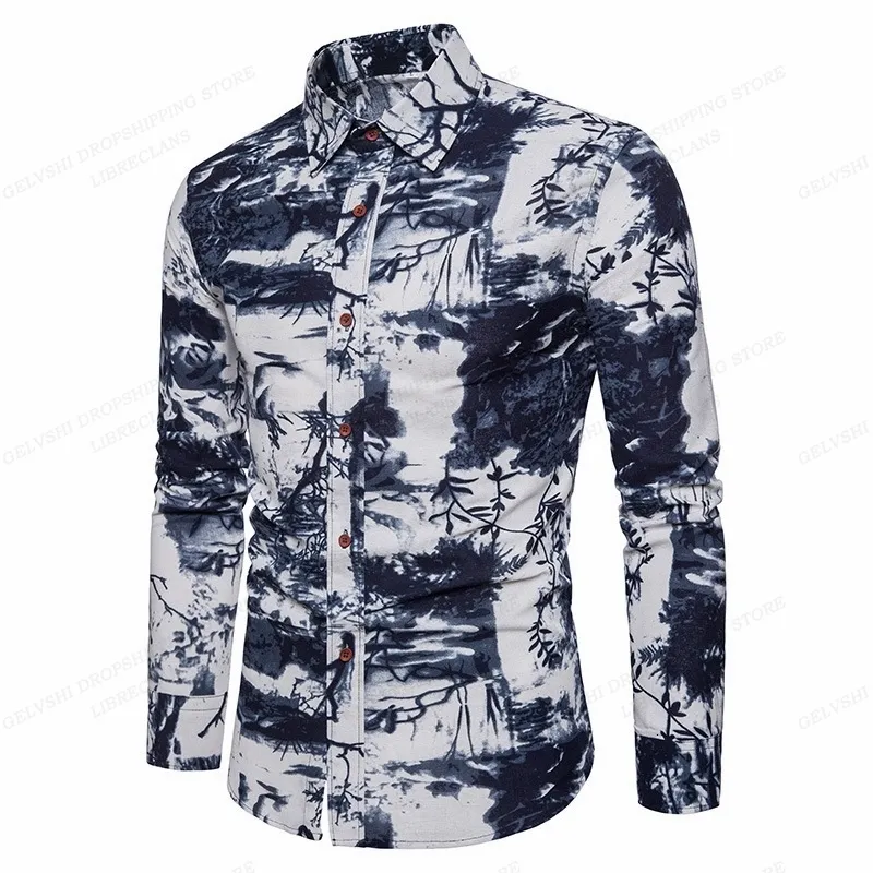 Camisas casuais masculinas de manga comprida havaianas masculinas moda camisas florais blusas de praia cuba roupas gola virada camisas hombre 230726