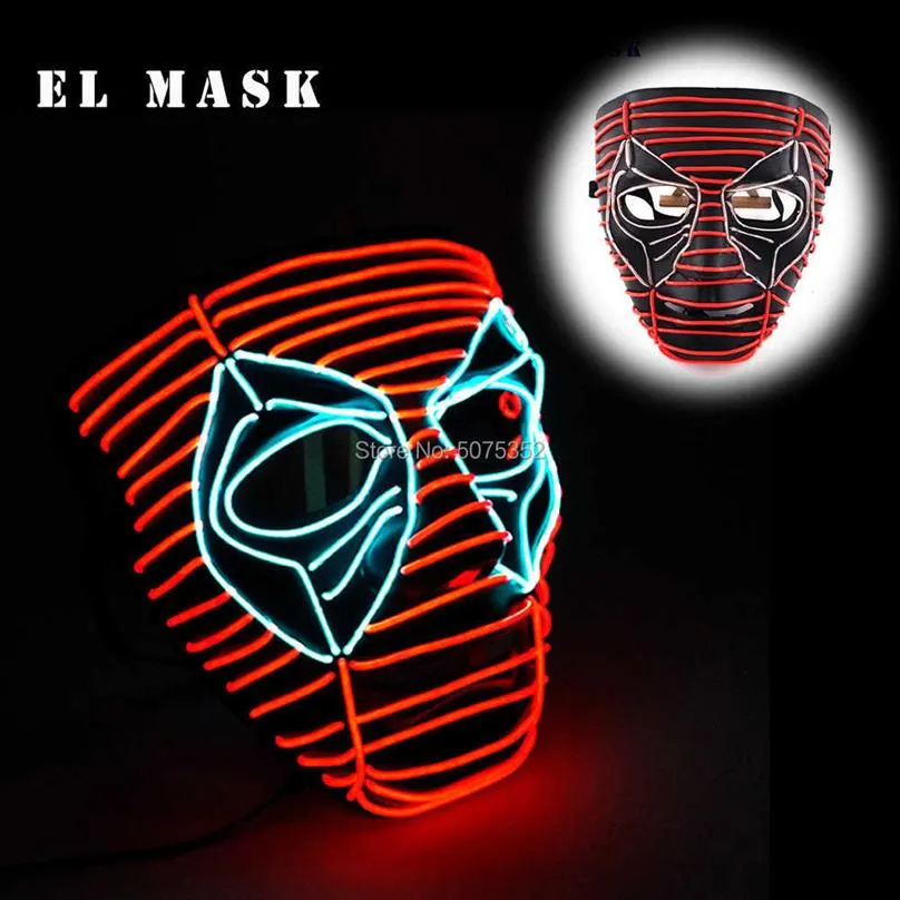 Nuit Glowing EL Fil Masque Japonais Anime Cosplay Light Up Masque Danse DJ Club Décor Néon Led Masque Pour Halloween Noël Décor Q0234V