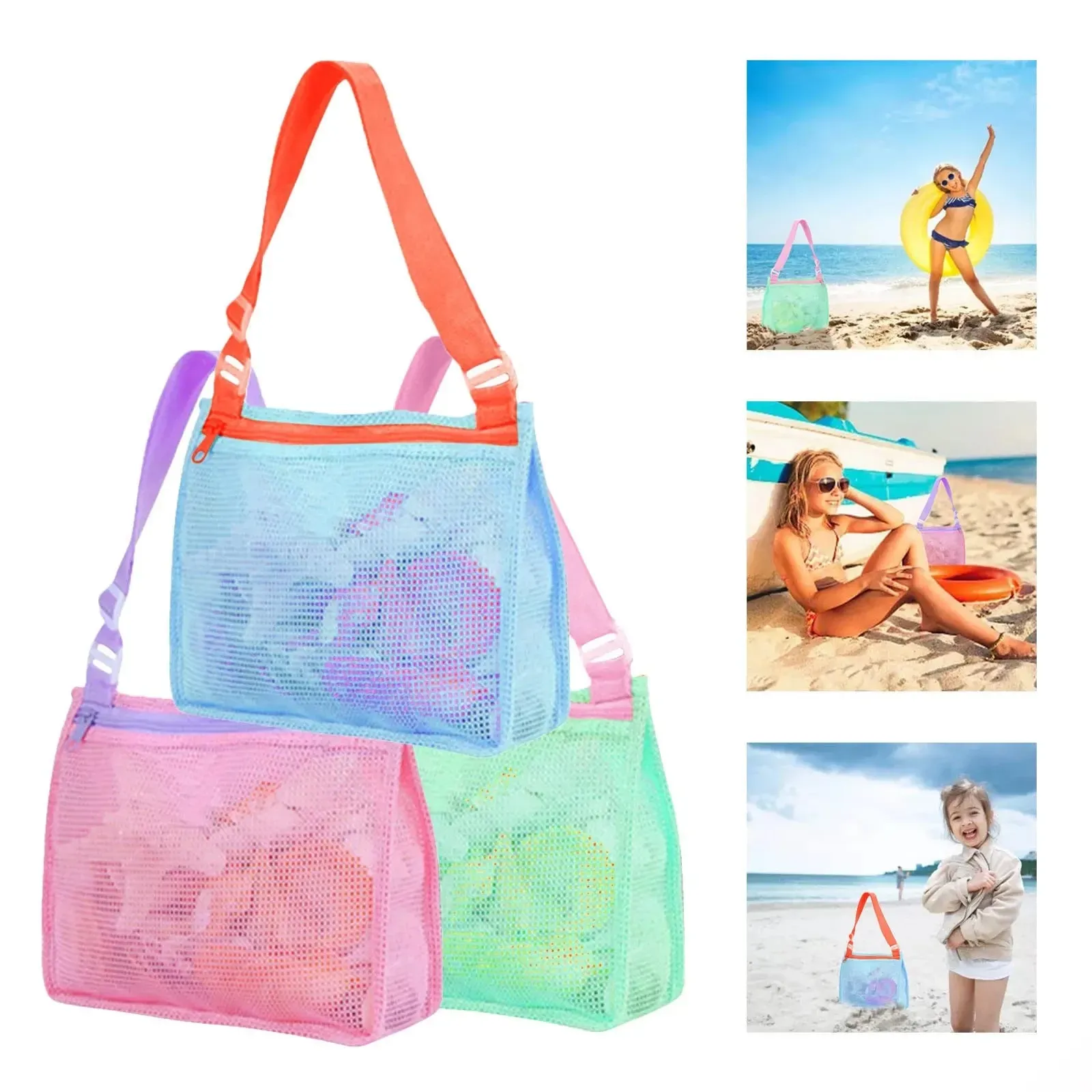 Barn strandresor Proteable Mesh Organizer Bag Children Swimming Bags stränder Toys Handduk förvaringspåse kvinnor kosmetisk makeup säck ll