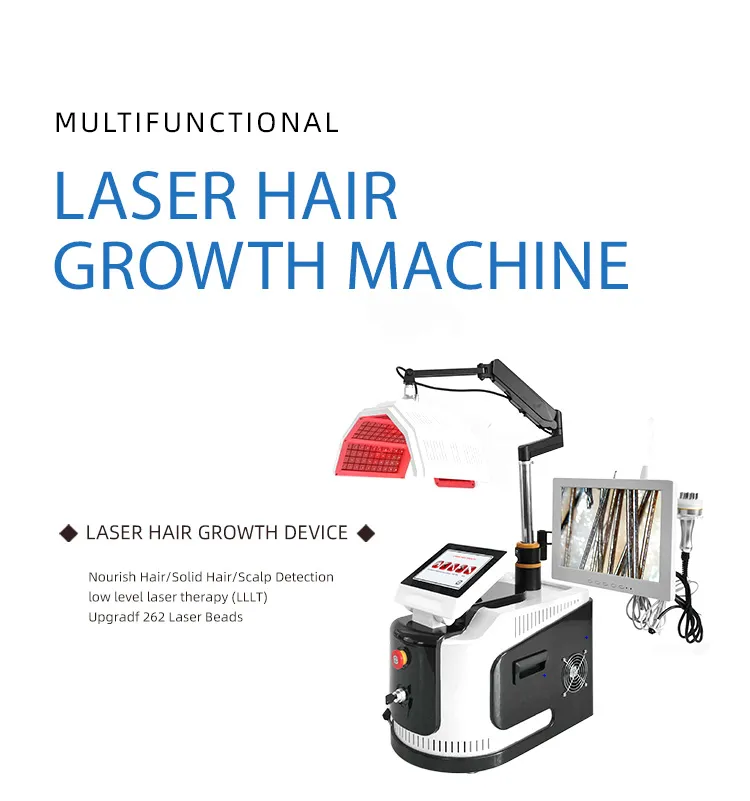 Ny ankomst Multifunktionell diodlaser Laser Hårtillväxt Maskin Hårförlustbehandling 650NM Hårstöd Terapi Anti-Hair Borttagning Hair Analyzer Beauty Salon Equipment