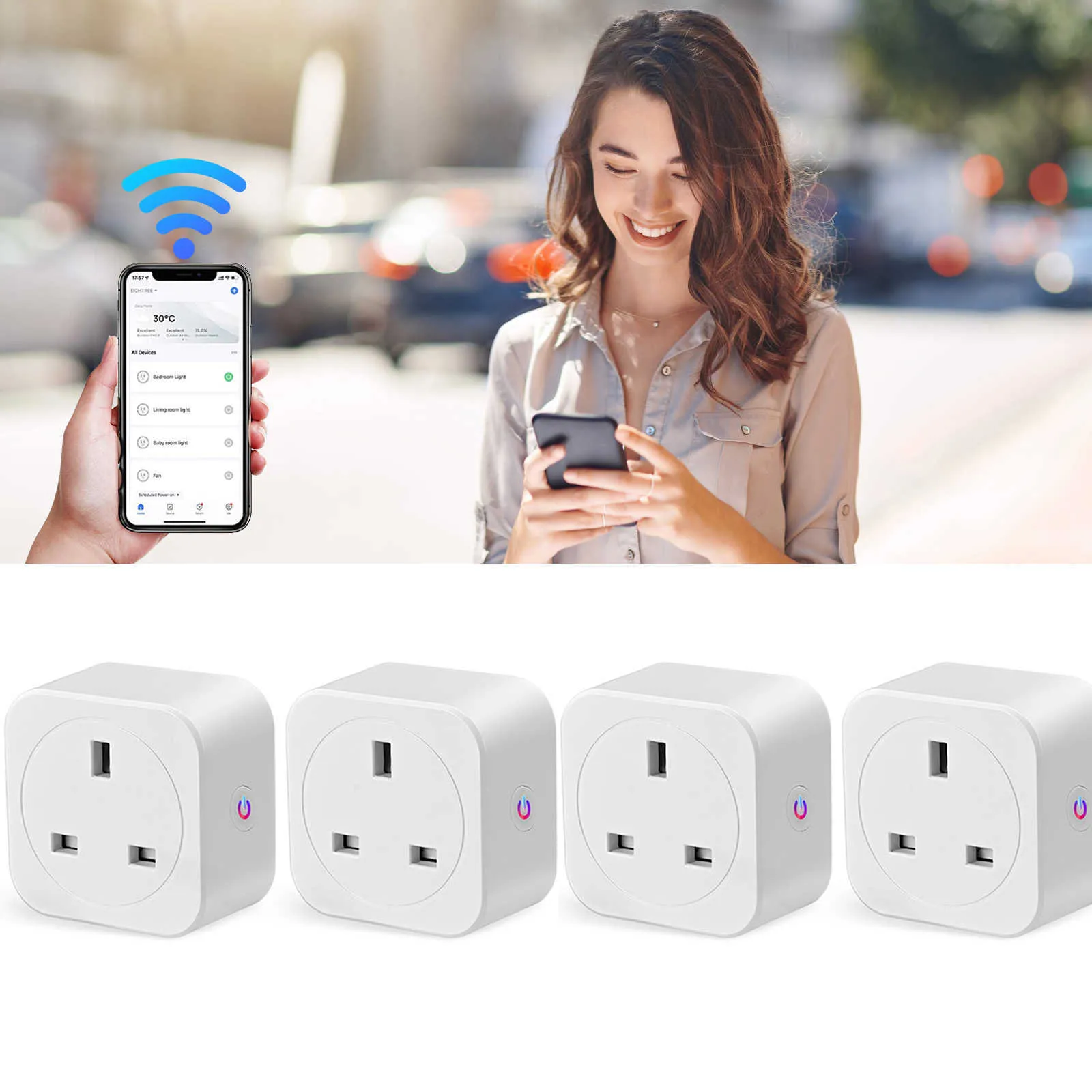 Smart Power Plugs 16A/20A WiFi Wireless Control Smart Plug med Alexa Assistant Energy Monitoring Smart Sockets med timer CE ROHS HKD230727