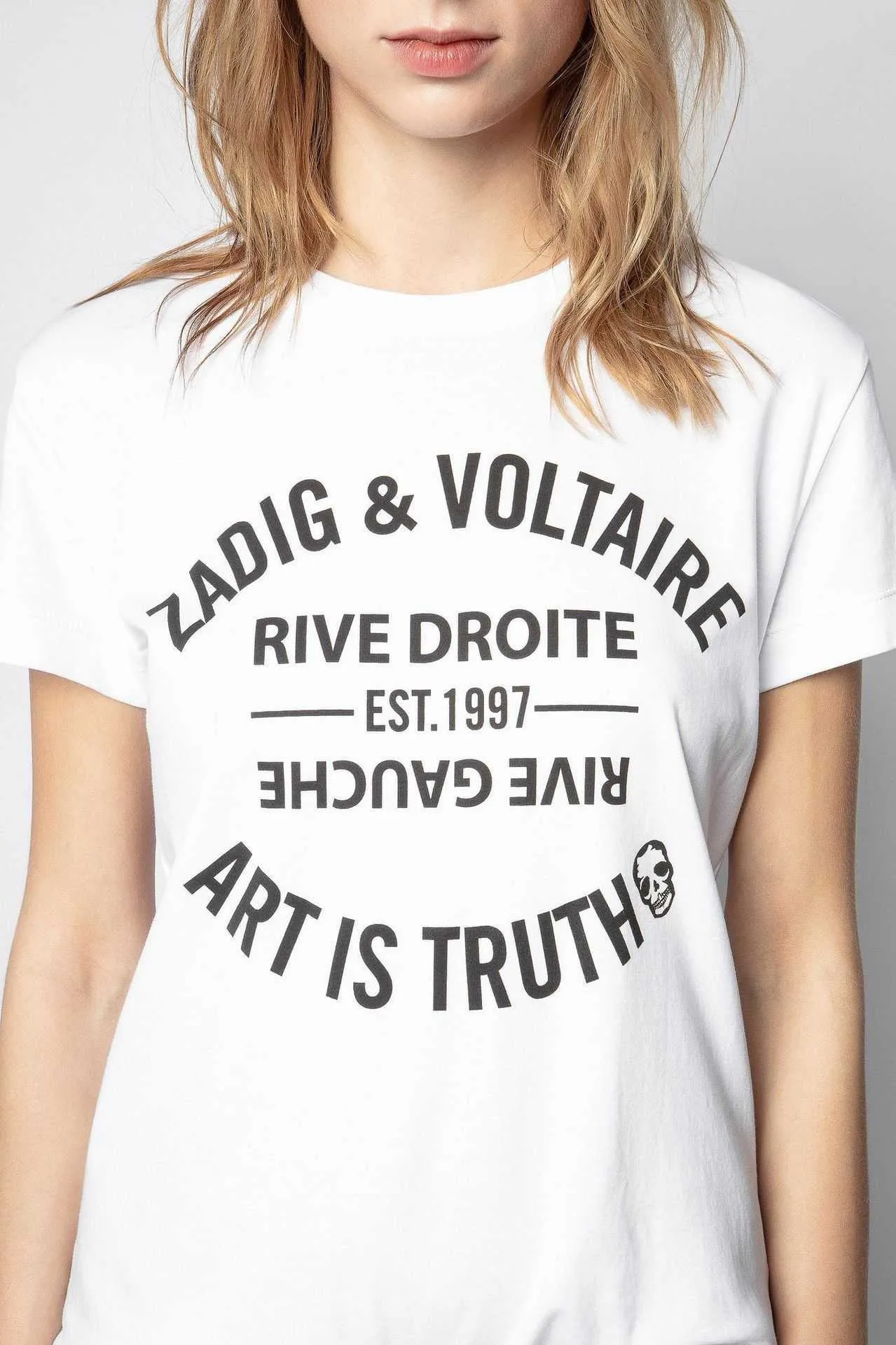 Zadig Voltaire Designer Classic Fashion Tee Shirt Classic Letter Printed Pure Cotton Split Women