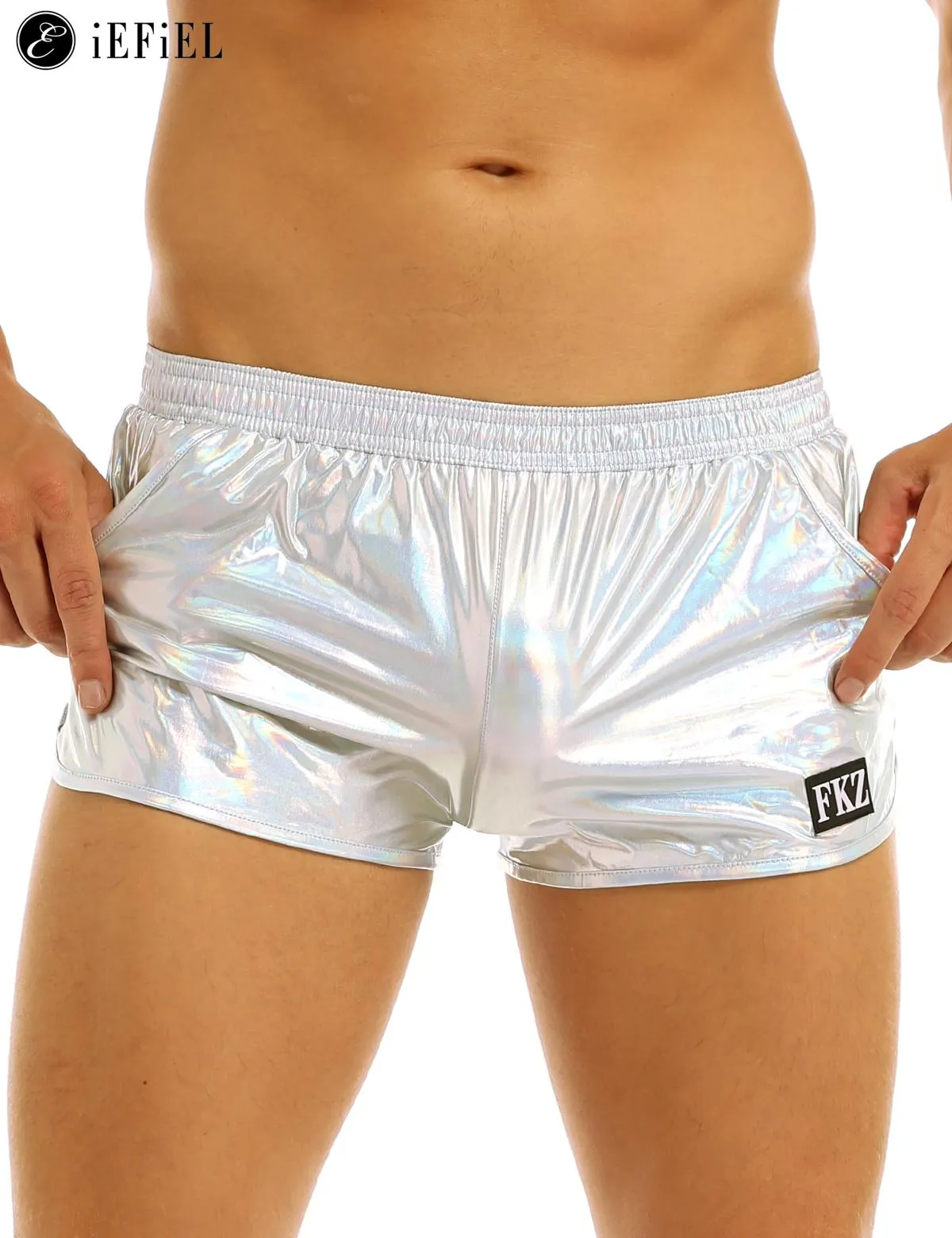 Hommes holographique brillant métallique Boxer slips décontracté ample salon Shorts sous-vêtements mode maillot de bain bikini maillots de bain