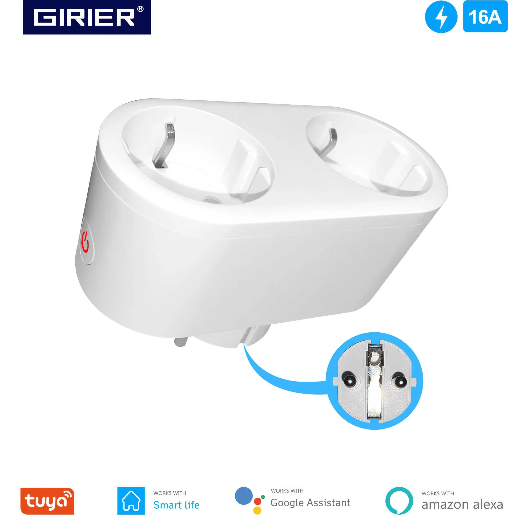 Smart Power Plugs WiFi Smart Dual Docket 16A مع وظيفة مراقبة الطاقة اللاسلكية يعمل منفذ المكونات عن بُعد مع Alexa Home Smart Life HKD230727