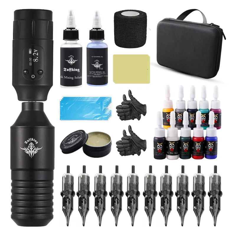 Macchinetta per tatuaggi Macchina per tatuaggi rotativa professionale Set Penna per macchina per tatuaggi wireless con aghi per cartucce da 10 pezzi Alimentatore per display digitale 230726