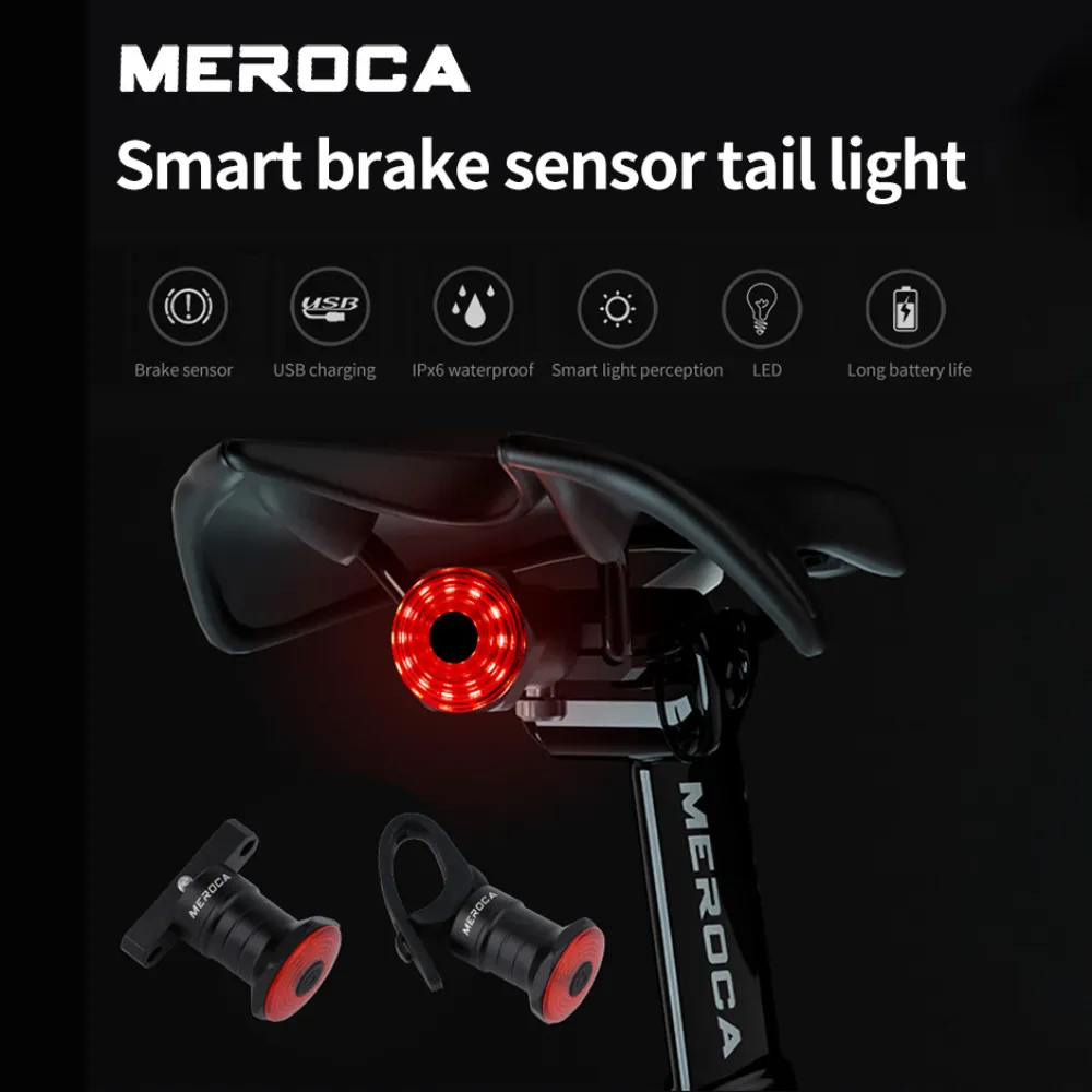Bike Lights MEROCA Bicycle Taillight Intelligent Sensor Brake Light Waterproof USB Charge Cycling Tail Accessories 230726