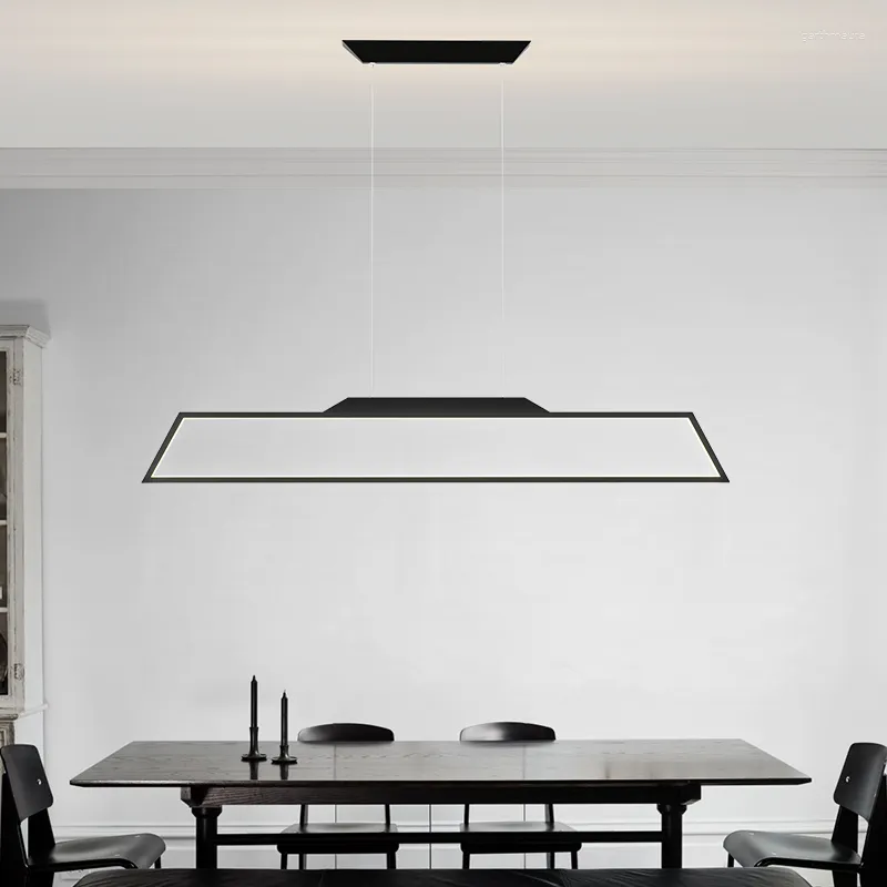 Lampa Chandeliers LED Black Long Restaurant żyrandol Modern Simple Light Light Deluxe Bar 42W Office 90-260V