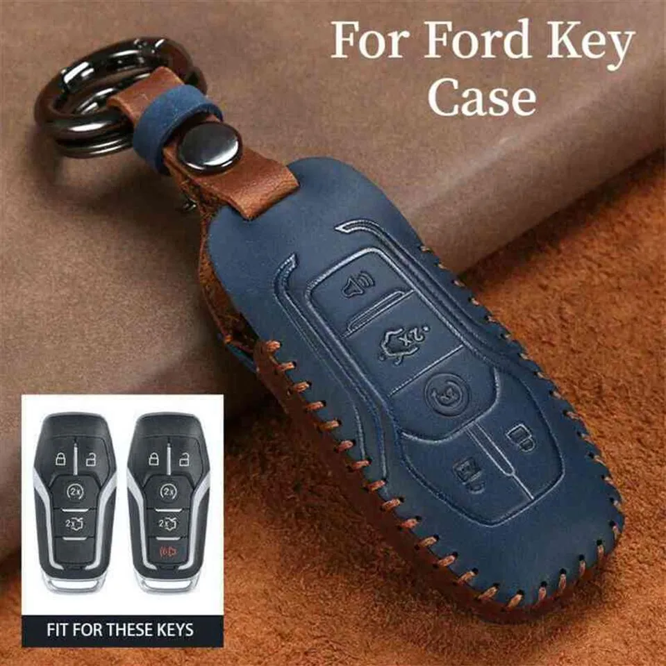 Leather Car Cover Case for Fusion Mondeo Mustang F-150 Explorer Edge 2015 2016 2017 2018 CarStyling Key Protection263h