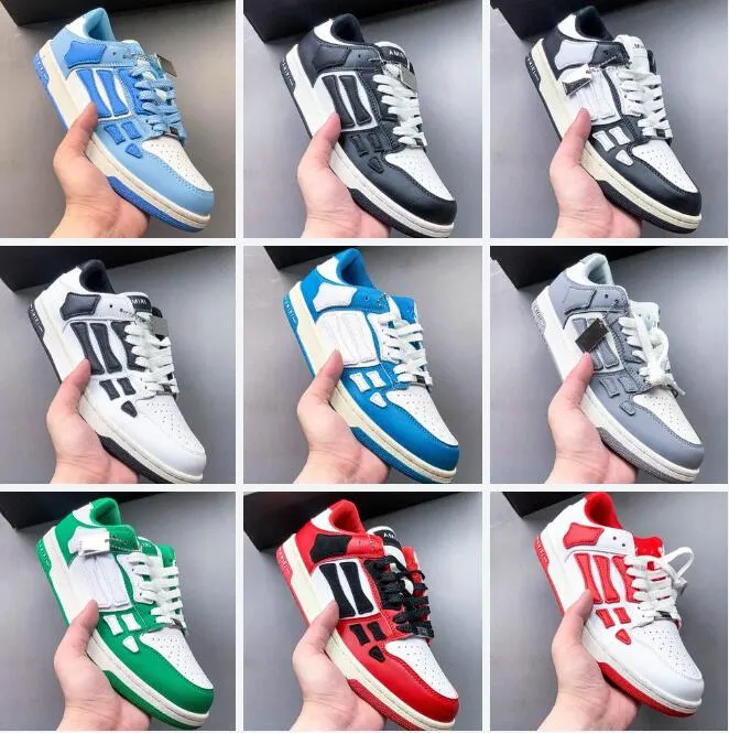 Designer Skel Top Low Casual Shoes Bones Leather Sneakers Luxury Skeleton Blue Red White Black Green Grey Brown Men Women Outdoor Sports Trainers 36-46