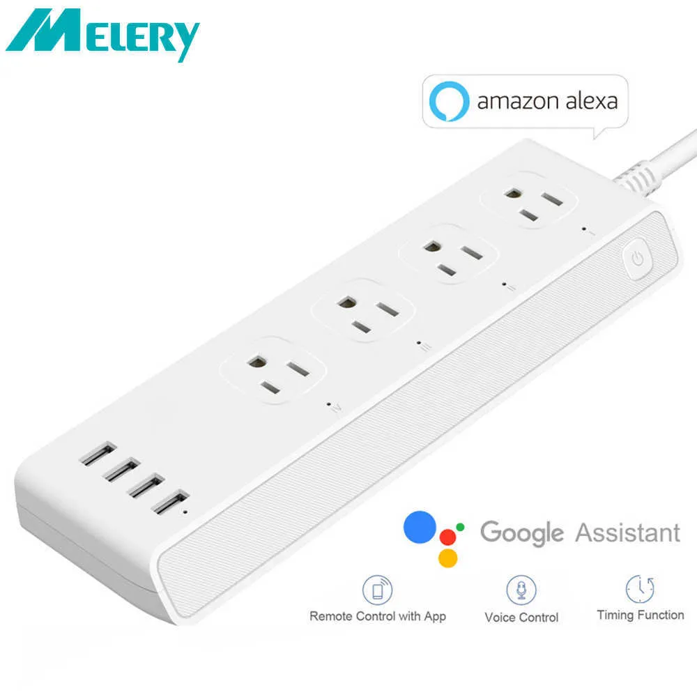 Smart Power Plugs Wifi Smart Power Strip Surge Protector 4 way US Plug Outlets Socket with USB Extension Cord Remote Control by Alexa Home HKD230727