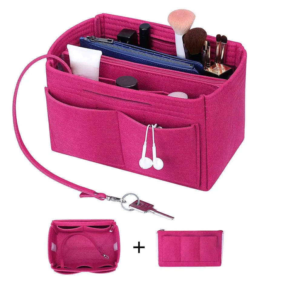 Purse Organizer Insert Shaper Felt Bag In Bag Handbag Organizer med dragkedja passar alla typer av Tote Pures Cosmetic toalettartiklar298k