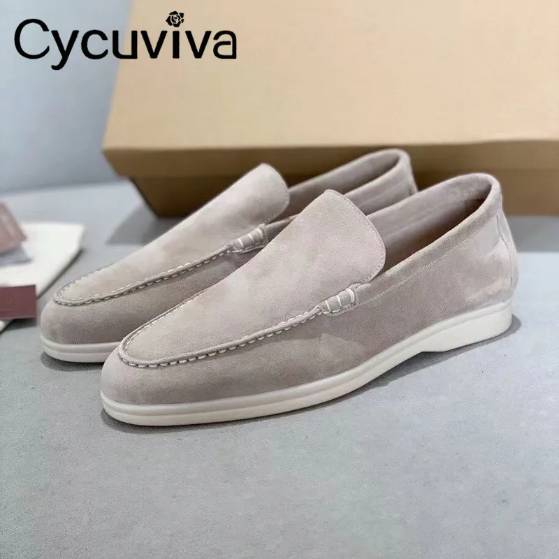 Dress Shoes Formal Kid Suede Men Flat Shoes Khaki Real Leather Flat Penny Shoes Men's Driving Shoes Lazy Loafers Summer Walk Shoes for Men 230726