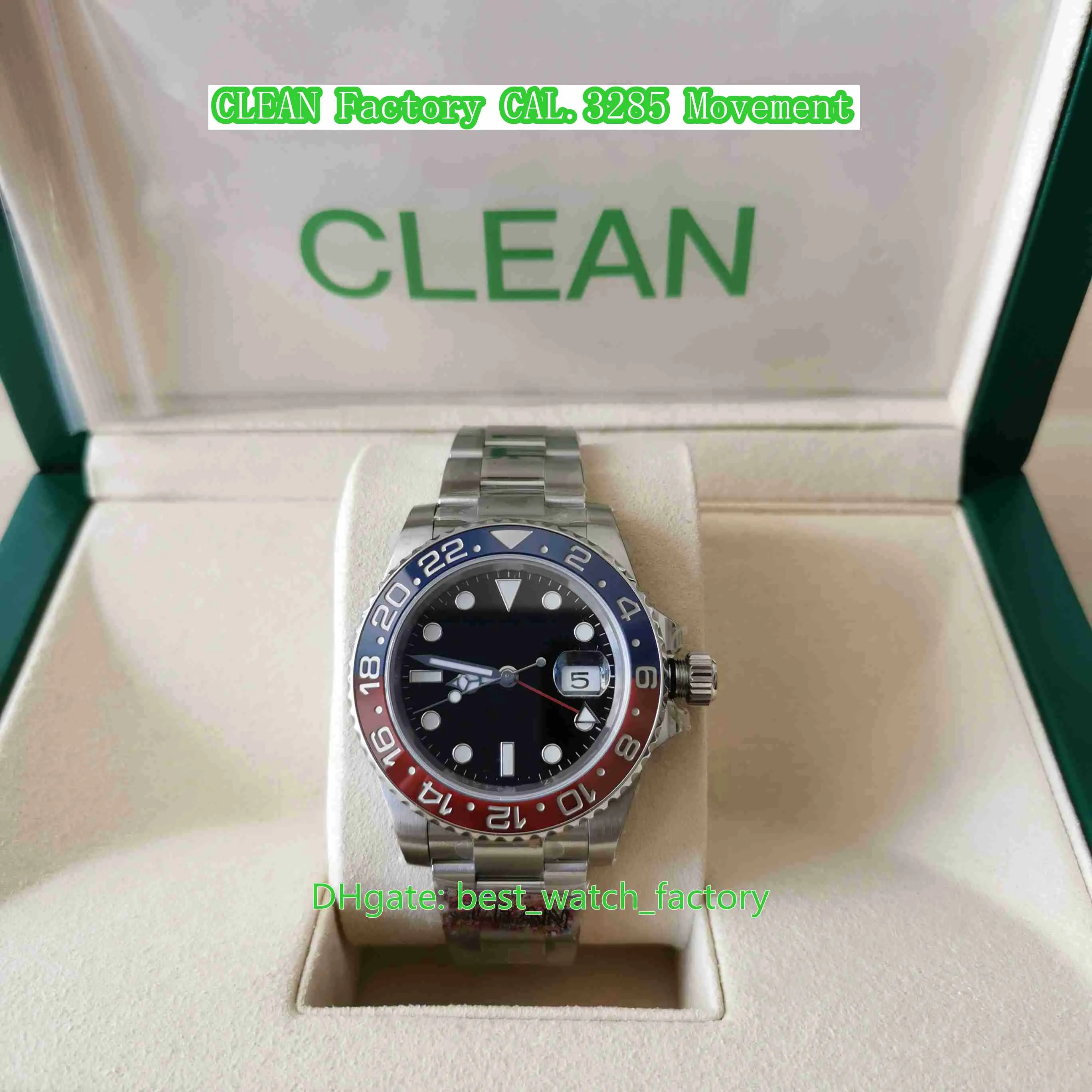 Temiz Fabrika Erkekleri İzle CF 40mm GMT 116719 116719blro Pepsi Saatler Su geçirmez Seramik İstiridye Bilezik Cal.3285 Hareket Mekanik Otomatik Erkek Kol saatleri