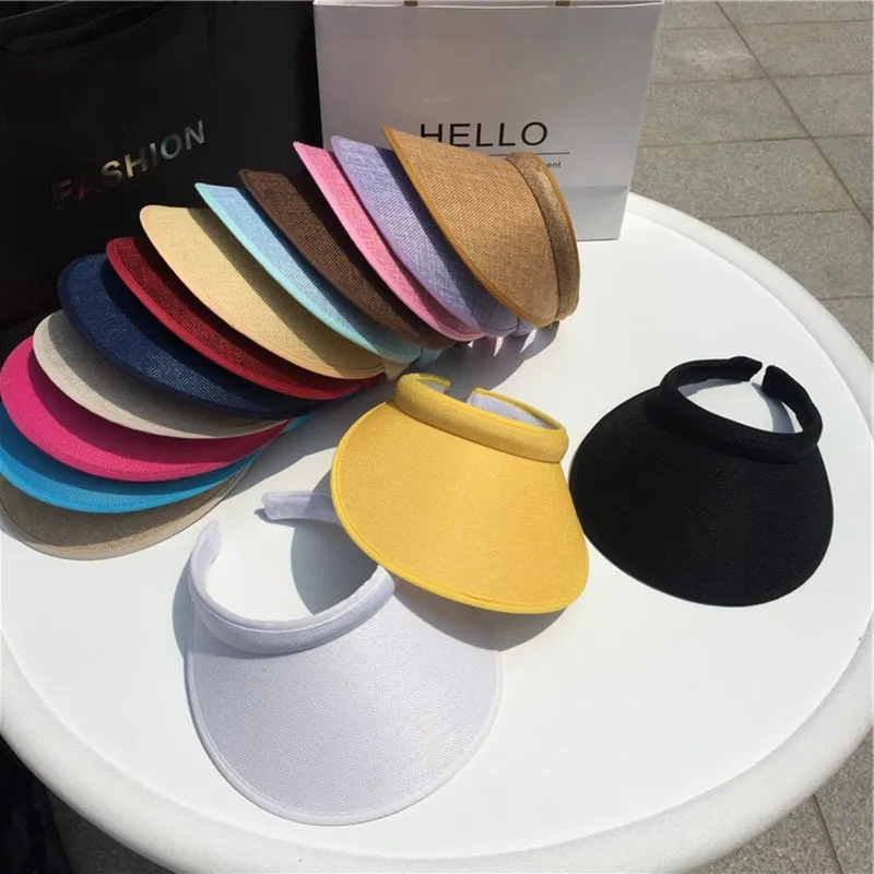 Visiere Estate Donna Casual Visiera parasole Cappelli di paglia Spiaggia per adulti Top ragazze berretti da baseball Cappello da esterno 230727