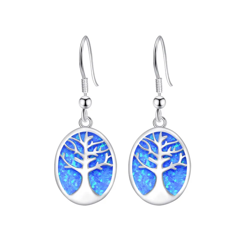 Vente chaude d'argent 925 en Europe et en Amérique, nouvelles boucles d'oreilles femme Aubao illusion de couleur, boucles d'oreilles exquises en forme d'arbre bleu