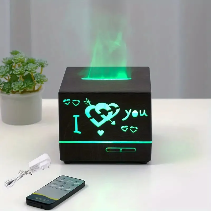 Square Heart-shaped Humidifier Household Bedroom Air Silent Night Light Remote Control Seven-color Essential Oil Aromatherapy Machine