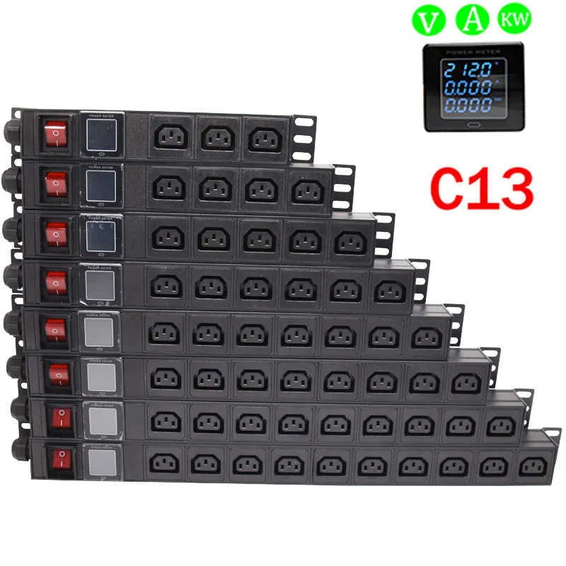 Prises d'alimentation intelligentes Extension de prise de courant pour armoire de serveur réseau 3-10 AC IEC C13 Socket Compteur d'affichage numérique intelligent HKD230727