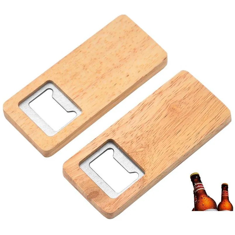 Apribottiglie in legno Apribottiglie per birra Manico in legno Cavatappi Bar in acciaio inossidabile Accessori per la cucina Regalo per feste Xbjk2211 Drop Delivery Home Dh51K