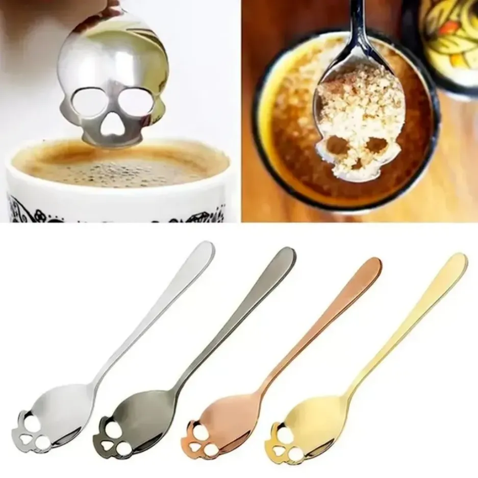 Sugar Skull Tea Spoon Suck Stainless Coffee Spoons Dessert Spoon Ice Cream Tableware Colher Kitchen Accessories FY5329 A0727