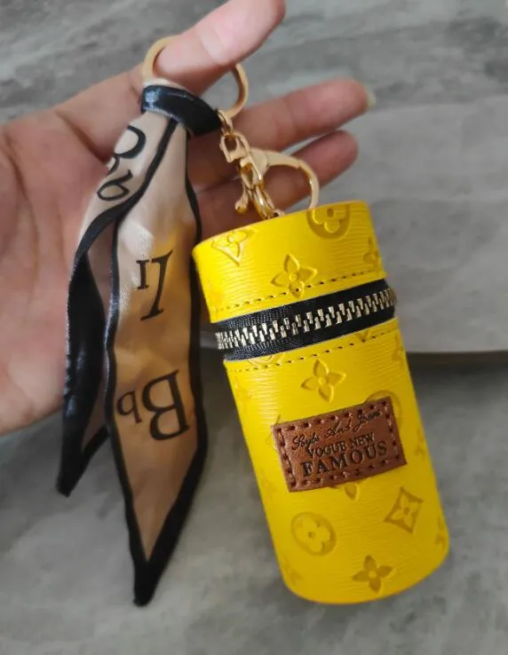Fluorescent Leather Chapstick Holder Keychain With Lipstick