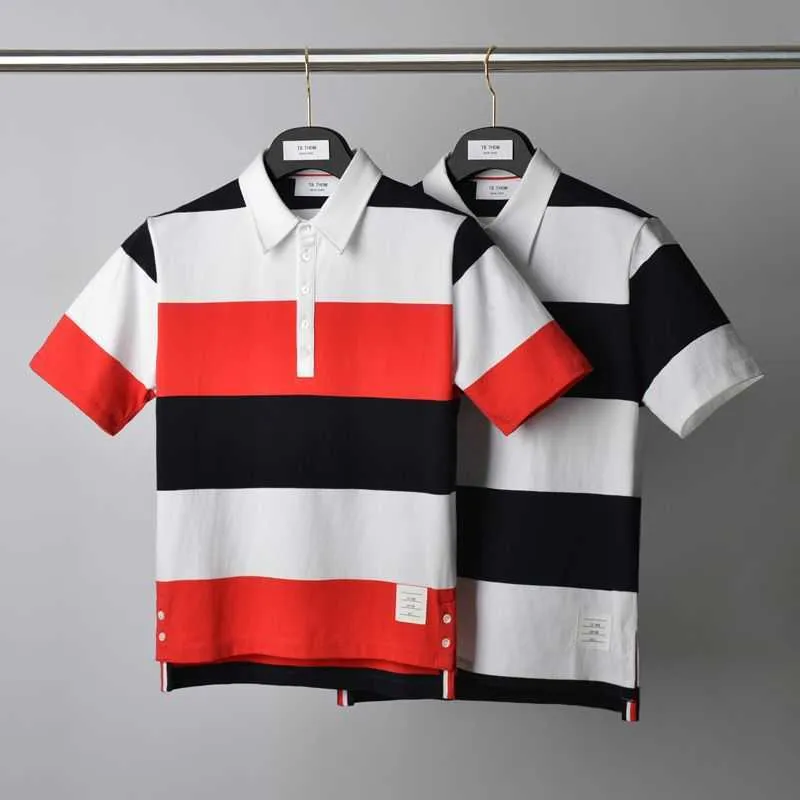 Bonzero Wide Stripe Short Sleeve T-Shirt 2023 Summer Polo Shirt يقود الاتجاه قاع القطن النقي غير الرسمي