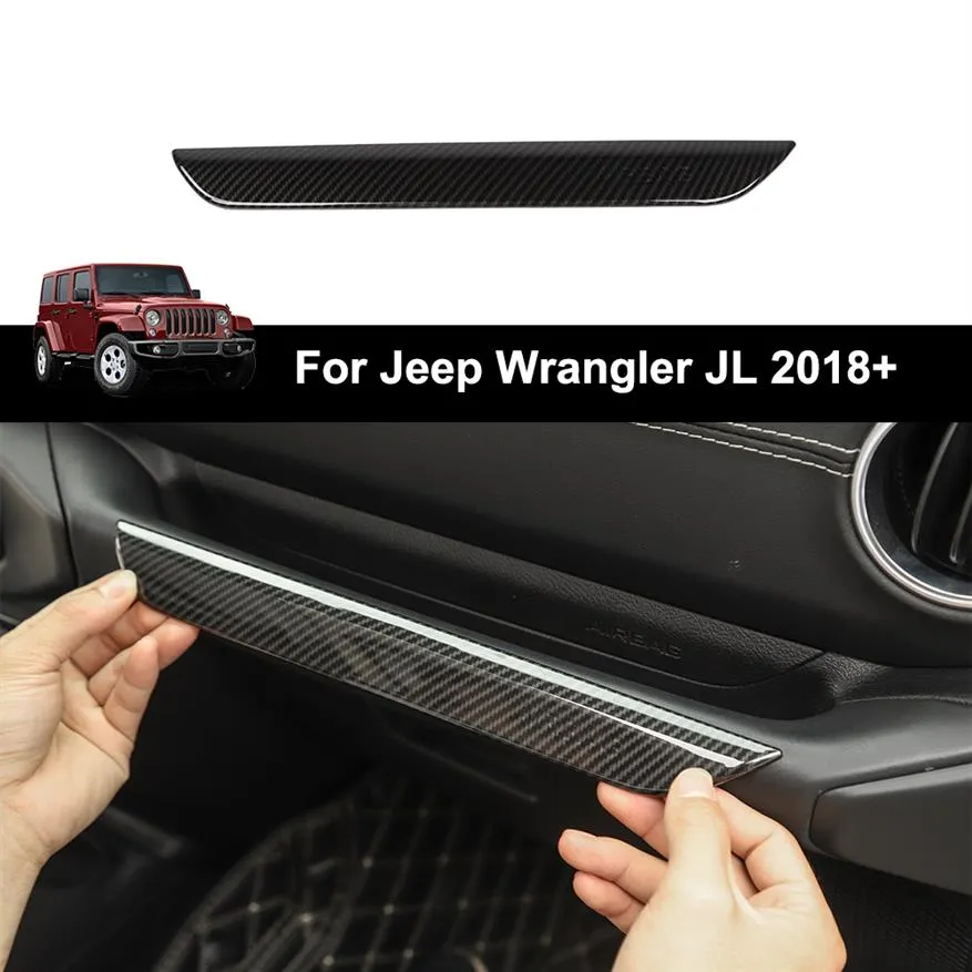 Tira embellecedora para manija de copiloto, decoración de fibra de carbono para Jeep Wrangler JL 2018, salida de fábrica, accesorios internos de alta calidad para automóvil 2210