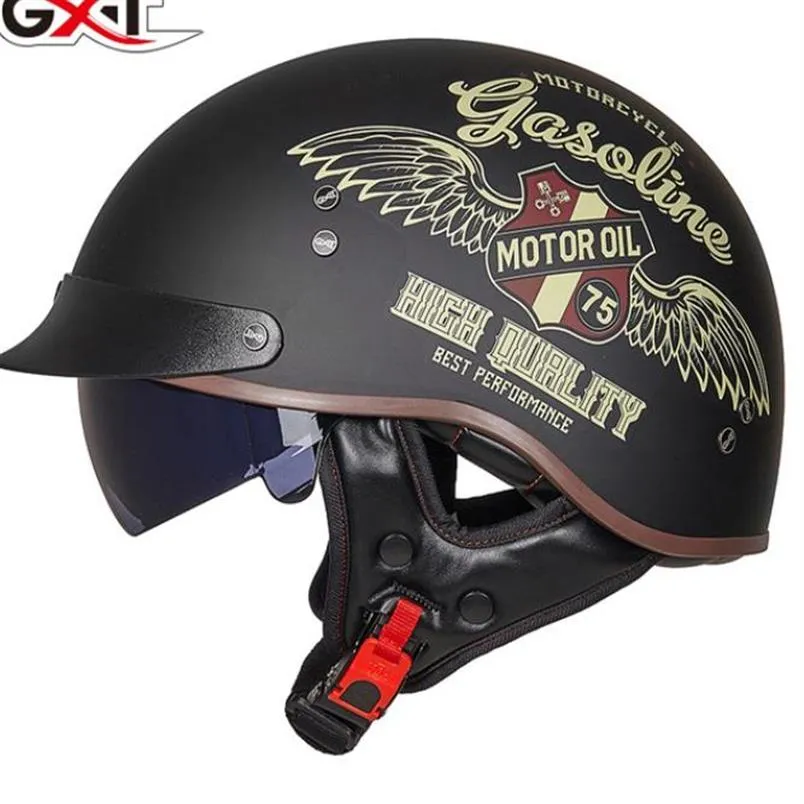 GXT DOT -certifiering Retro Motorcykelhjälm Moto Hjälm Scooter Vintage Half Face Biker Motorcykel Crash Moto Helmet Casco Moto2939