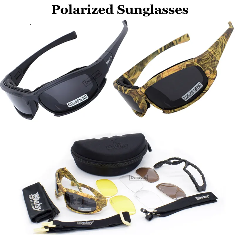 Açık Gözlük Taktik Kamuflaj Erkekler Polarize Gözlükler Askeri Atış Avcılık Goggles 4 Lens Kiti Güneş Gözlüğü Erkek Yürüyüş 230726