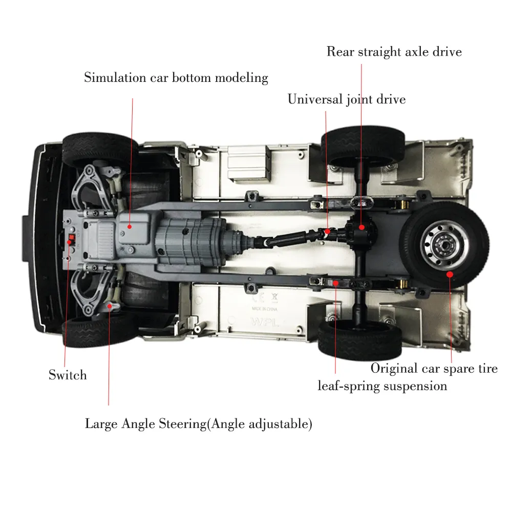 WPL D12 1:16 Mini RC Car - 2.4G Remote Control Drift Truck With LED Lights