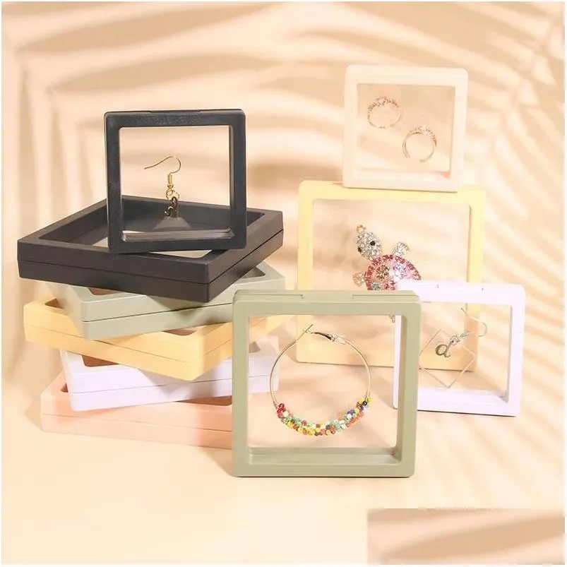 Caixas de joias Pe Film Storage Box 3D Transparente Floating Ring Case Brinco Colar Bracelet Display Holder Dustproof Exhibition Orna Ottj5