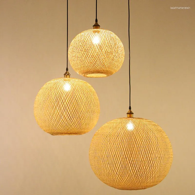 Lampy wiszące ZK50 E27 Bambus tkający sferyczny żyrandol Oświetlenie Dekoracja Art Lampa rurociągu ręcznie robione i rattan 30 cm