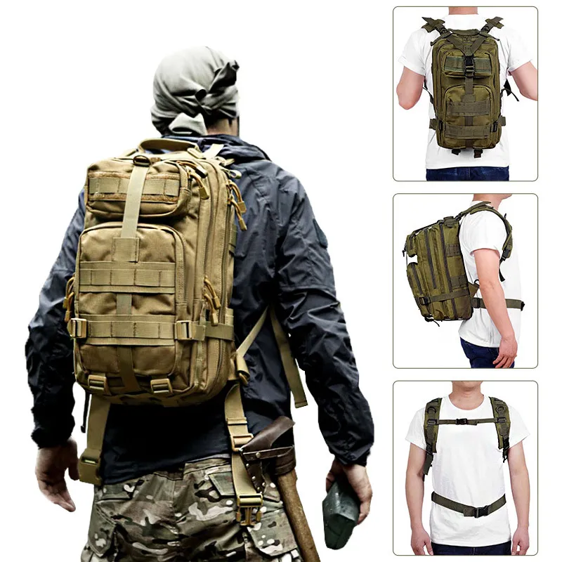 Utomhuspåsar 25L 3P Taktisk ryggsäck Militär armépåse Rucks Sock Män camping Vandring Sports Molle Pack Climbing 230726