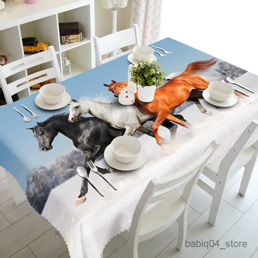 Bord trasa 3D -bordsduk Afrikansk stäpp Wild Horse Mönster TABLE TRECK RECTANGULAR Bord täcker soffbord Matt bröllopsdekor R230727