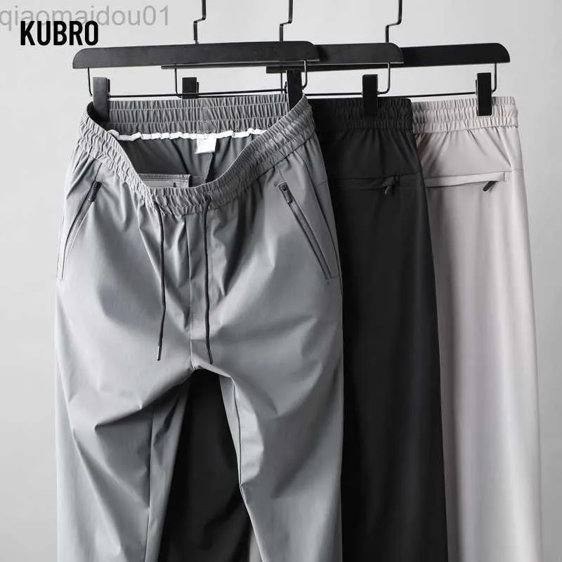 Мужские брюки Kubro Spring Summer Men's Stretch Maringle Free Spectingling Thin Business Casual Liece Ice Silk Light Tousers Man Clothing L230727