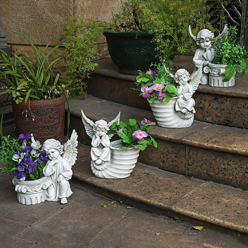 Other Event Party Supplies European Style Courtyard Angel Flowerpot Creative Home Garden Landscape Decoration Balcony Flower Jar Resin Figurine 230727