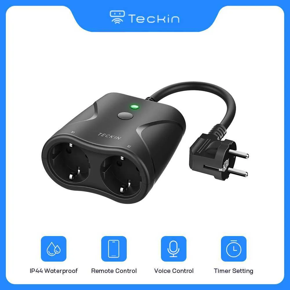 Smart Power Plugs Teckin IP44 wasserdichte Outdoor -WiFi Smart Socket SS42 Smart Plug 4000W mit App -Fernbedienung Arbeit mit Alexa Home HKD230727