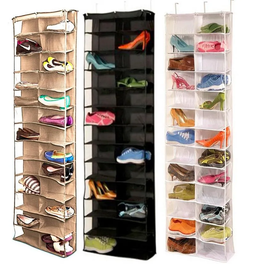 Hushåll Användbar 26 Pocket Shoe Rack Storage Organizer Holder Folding Door Closet Hanging Space Saver med 3 Color247B